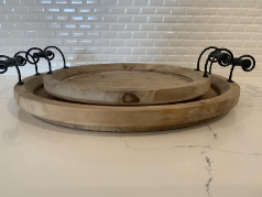 Set of 2 Round Trays with Curved Metal Handles