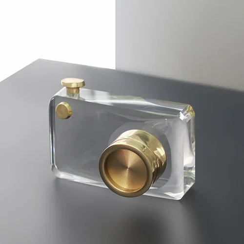 Brass and Crystal Camera Sculpture
