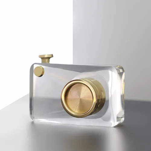 Brass and Crystal Camera Sculpture