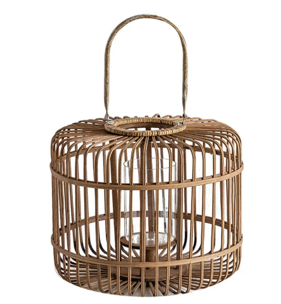Rattan Framed Hurricane Bamboo Lantern