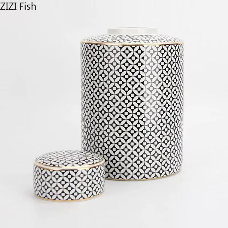 Black & White With Golden Edges Ginger Jar