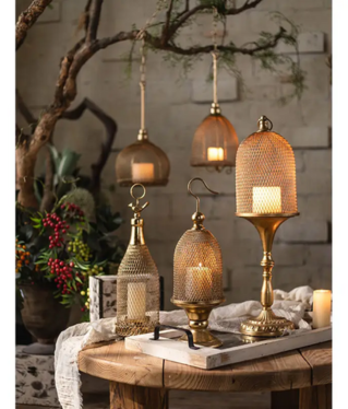 European Golden Mesh Candle Holder