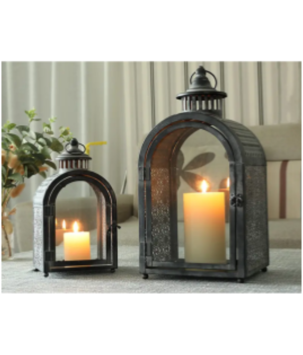 Set of 2 Indoor Outdoor Wooden Candle Lantern