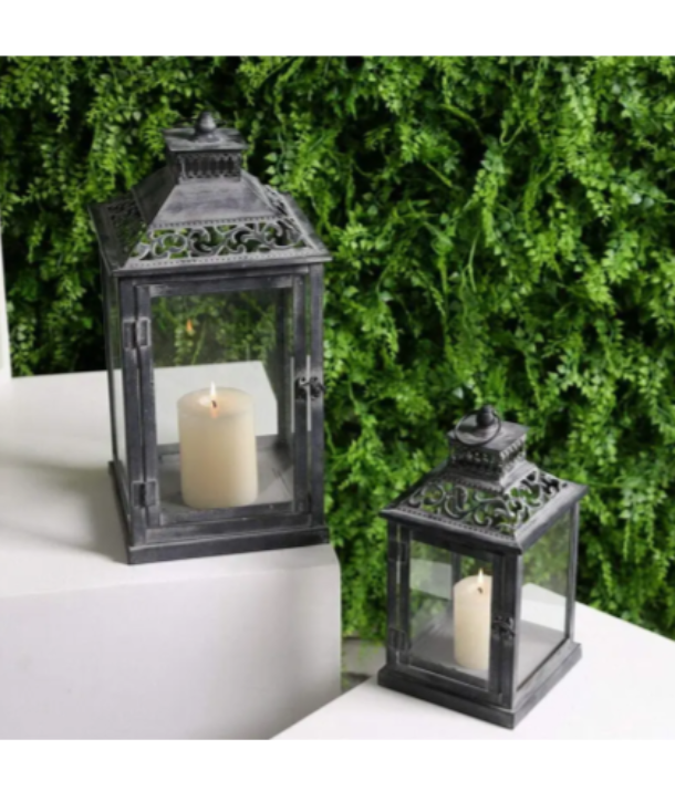 Black Decorative Candle Lantern with 2 Glass Panels