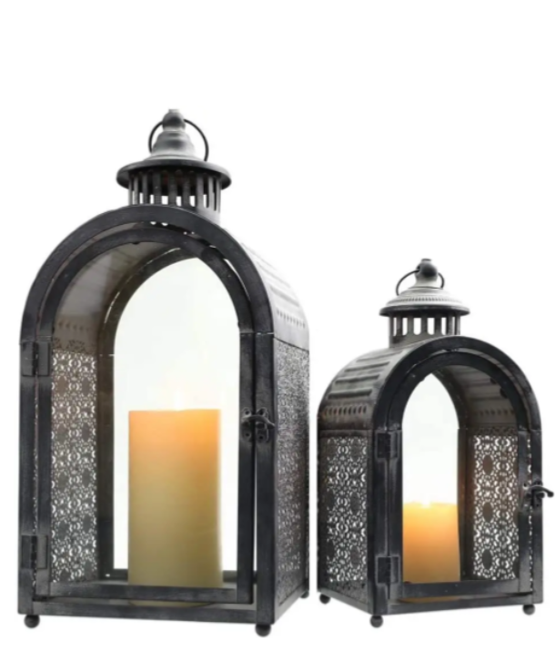 Set of 2 Indoor Outdoor Wooden Candle Lantern