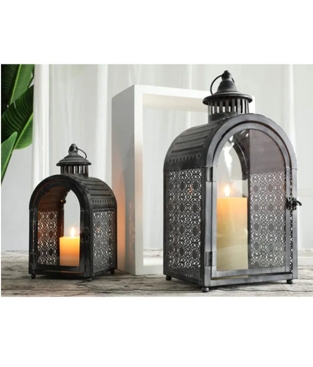 Set of 2 Indoor Outdoor Wooden Candle Lantern