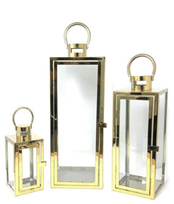 Stainless Steel Decorative Lantern in Gold : Set of 3
