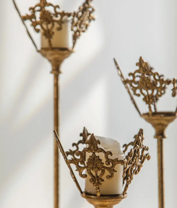 French Golden Brass Candlestick: Large