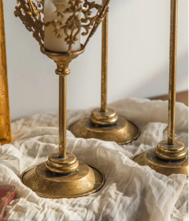 French Golden Brass Candlestick: Large