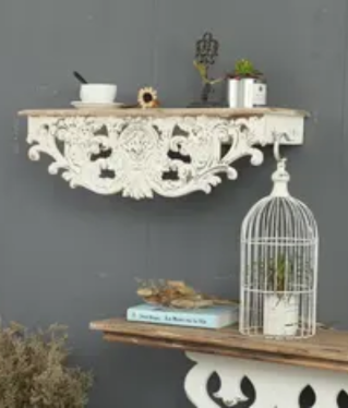 French Country Floating 
White Carved Decor Shelf