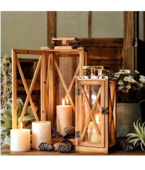 Wooden Lanterns-Rose Gold