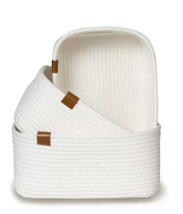 White Rope Leather Hand Basket