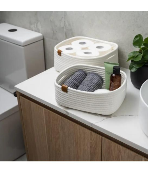 White Rope Leather Hand Basket