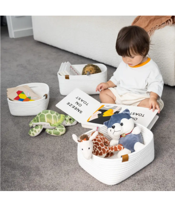 White Rope Leather Hand Basket