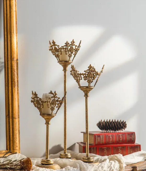 French Golden Brass Candlestick: Small